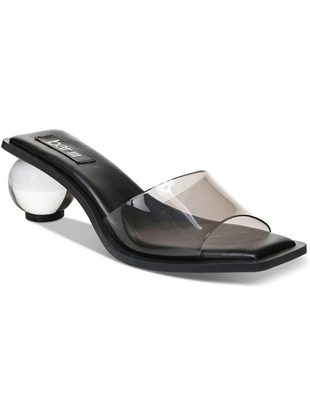 Bar III Black cayynan Mule Clear Strap & Sculptural Ball Heel square toe sz 5.5